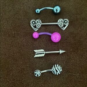 Stylish Belly Button Rings Set - Silver, Pink, Black